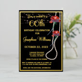 Invitation En Aluminium Soixante Anniversaire Elégant Noir VÉRITABLE Or (Debout devant)