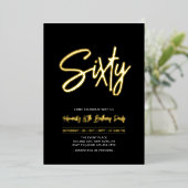 Invitation En Aluminium Soixante | Black Chic Script 60e fête d'anniversai (Debout devant)