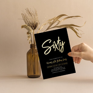 Invitation En Aluminium Soixante   Black Chic Script 60th Fête d'anniversa