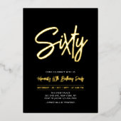 Invitation En Aluminium Soixante | Black Chic Script 60th Fête d'anniversa (Recto)