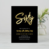 Invitation En Aluminium Soixante | Black Chic Script 60th Fête d'anniversa (Debout devant)