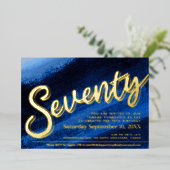 Invitation En Aluminium Soixante-dix-70e anniversaire fête or saphir bleu (Debout devant)