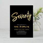 Invitation En Aluminium Soixante-Dix | Black Chic Script 70th Birthday Par (Debout devant)