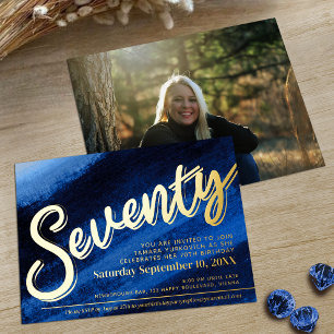 Invitation En Aluminium Soixante-dix Fête d'anniversaire 70 ans or saphir