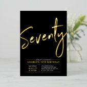Invitation En Aluminium Soixante-Dix | Soirée d'anniversaire Gold & Black  (Debout devant)