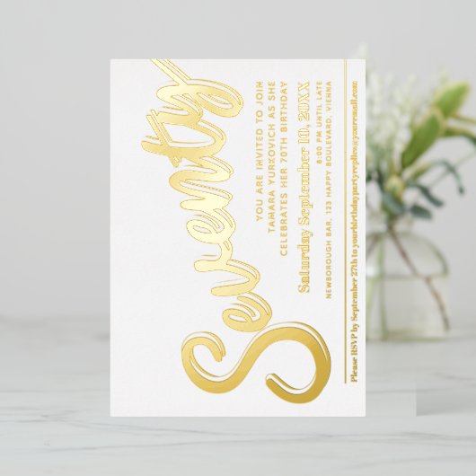 Invitation En Aluminium Soixante-dixième fête d'anniversaire écriture blan (Debout devant)