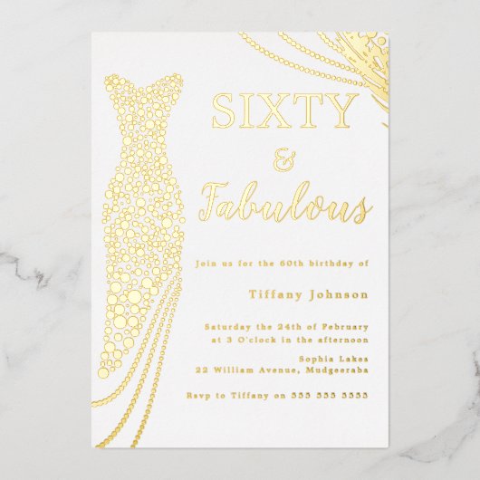 Invitation En Aluminium Soixante et fabuleux ! Robe à huile d'or 60e anniv (Recto)