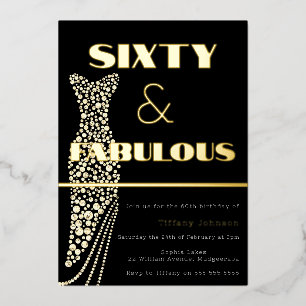 Invitation En Aluminium Soixante et Fabuleux Robe Vintage Or 60e Anniversa