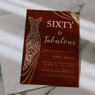 Invitation En Aluminium Soixante & Fabuleux Bordeaux & Or 60e Anniversaire