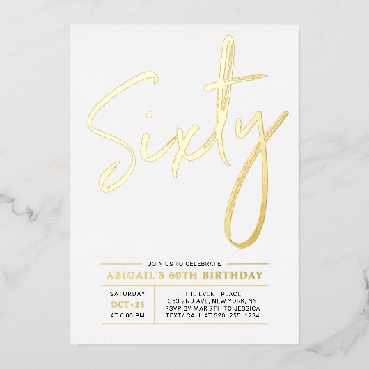 Invitation En Aluminium Soixante | Modern Gold 60th Birthday Party (Recto)
