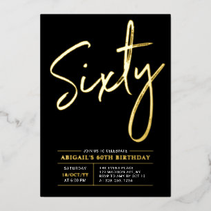Invitation En Aluminium Soixante   Modern Gold & Black 60th Birthday Party