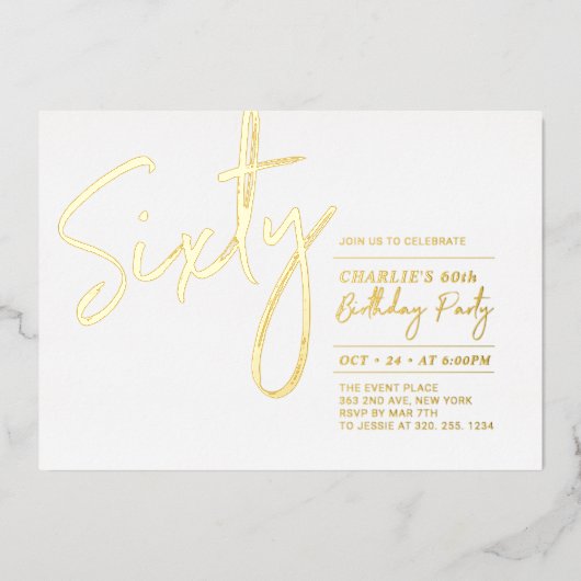 Invitation En Aluminium Soixante | Modern Lettering 60th Birthday Party (Recto)