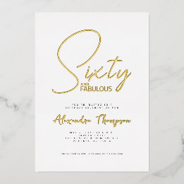 Invitation En Aluminium Soixantième anniversaire en or foil Sixty and Fabu