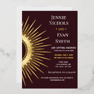 Invitation En Aluminium Soleil géométrique moderne | MARIAGE ARRIÈRE - PLA