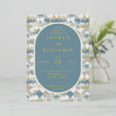 Invitation En Aluminium Sophisticated Blue Geometric (Debout devant)