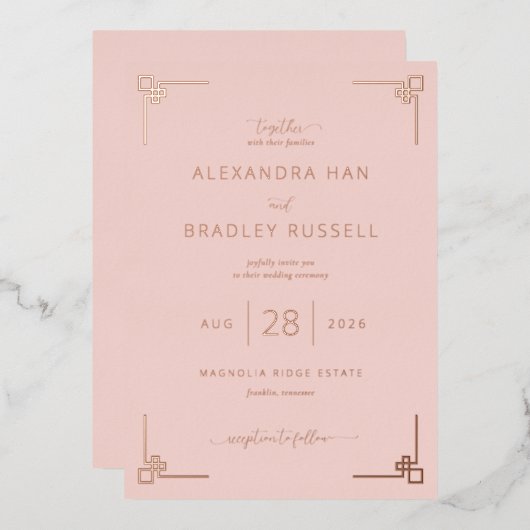 Invitation En Aluminium Sophisticated Blush Pink Geometric (Recto/Verso)