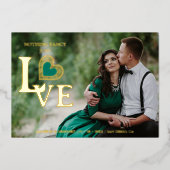 Invitation En Aluminium Sophisticated Green Heart Golden Embossed Wedding  (Recto)