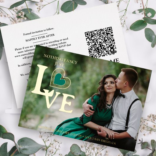 Invitation En Aluminium Sophisticated Green Heart Golden Embossed Wedding 