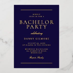 Invitation En Aluminium Sophisticated Modern Bachelor Party Navy & Gold