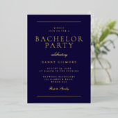 Invitation En Aluminium Sophisticated Modern Bachelor Party Navy & Gold (Debout devant)