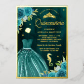 Invitation En Aluminium Sous la mer Turquoise foncée sirène Quinceanera or (Recto)