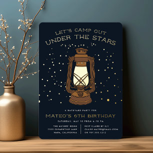 Invitation En Aluminium Sous les Étoiles   Fête d'anniversaire Camping