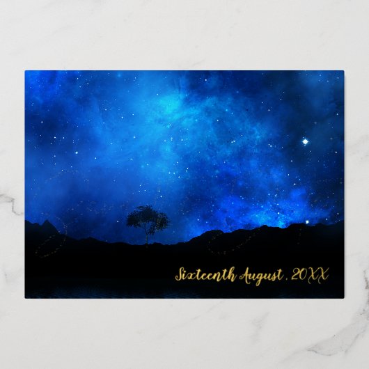 Invitation En Aluminium Sous Les Étoiles Nuit Mariage Ciel Enregistrer La (Recto)