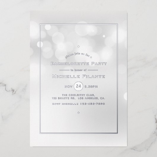 Invitation En Aluminium Sover Bokeh Bachelorette (Recto)