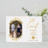 Invitation En Aluminium Soyez notre invité Mariage blanc Fancy Frame Flowe (Debout devant)