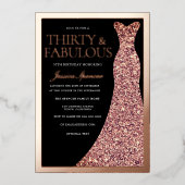 Invitation En Aluminium Sparkle Dress 30th Birthday Party Black Rose Gold (Recto)