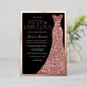 Invitation En Aluminium Sparkle Dress Womans 50th Birthday Black Rose Gold (Debout devant)