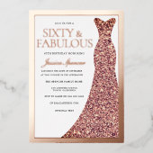 Invitation En Aluminium Sparkle Dress Womans 60th Birthday Party Rose Gold (Recto)