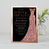Invitation En Aluminium Sparkle Dress Womans Black 40th Birthday Rose Gold (Debout devant)