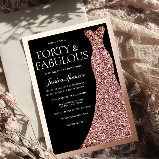 Invitation En Aluminium Sparkle Dress Womans Black 40th Birthday Rose Gold