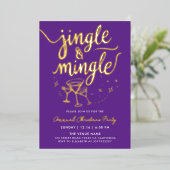 Invitation En Aluminium Sparkly Gold Purple Jingle Mingle Cocktail Doodles (Debout devant)