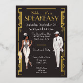 Invitation En Aluminium Speakeasy Flapper Party afro-américain noir (Recto)