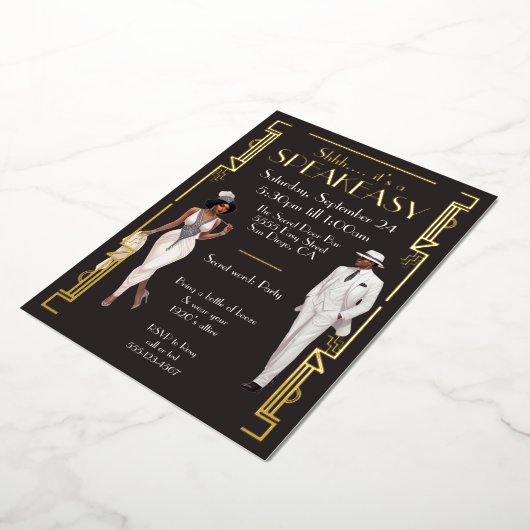 Invitation En Aluminium Speakeasy Flapper Party afro-américain noir (Rotation)