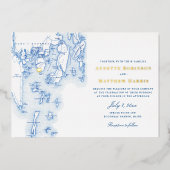 Invitation En Aluminium Spruce Point Inn Maine Mariage Navy et Gold (Recto)