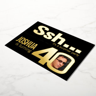 Invitation En Aluminium Ssh... Surprise 40e anniversaire fête or noir