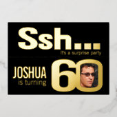 Invitation En Aluminium Ssh... Surprise 60e anniversaire fête or noir (Recto)