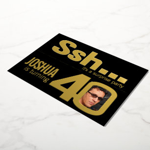 Invitation En Aluminium Ssh... Surprise fête d'anniversaire 40 ans or noir