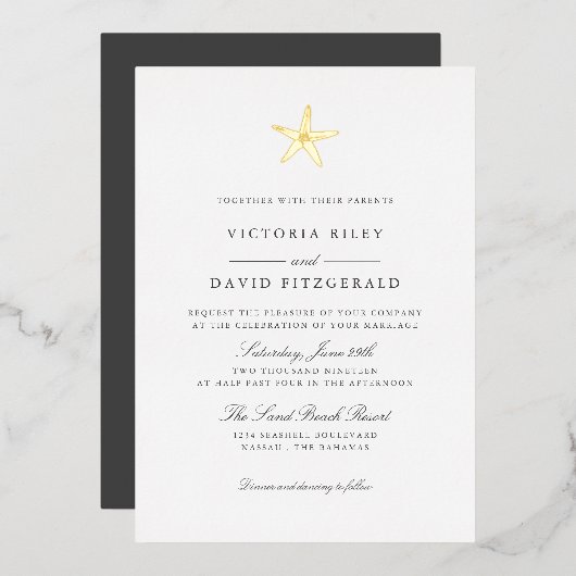 Invitation En Aluminium Starfish Elegant Ocean Beach MARIAGE OR (Recto/Verso)