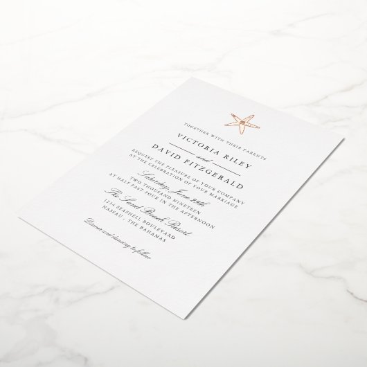 Invitation En Aluminium Starfish Elegant Ocean Beach MARIAGE ROSE OR V2 (Rotation)