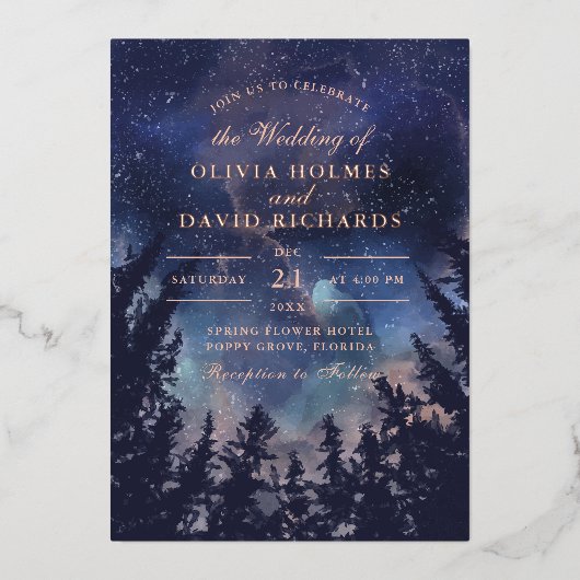 Invitation En Aluminium Starry Mariage de nuit Rose (Recto)