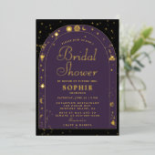 Invitation En Aluminium Stars célestes Lune Gold Boho Arch Fête des mariée (Debout devant)