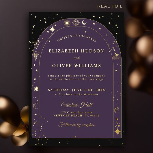 Invitation En Aluminium Stars célestes Lune or Boho Arch Mariage