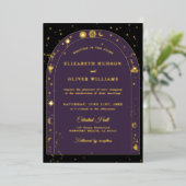 Invitation En Aluminium Stars célestes Lune or Boho Arch Mariage (Debout devant)
