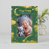 Invitation En Aluminium Stars Celestial Cute Green Photos de nouveau-né (Debout devant)