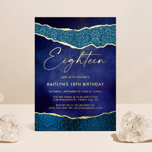 Invitation En Aluminium Stylé Bleu Nuit Géométrique Agate 18e Anniversaire