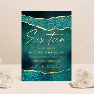 Invitation En Aluminium Stylé Géode d'agate turquoise pour les 16 ans Réel